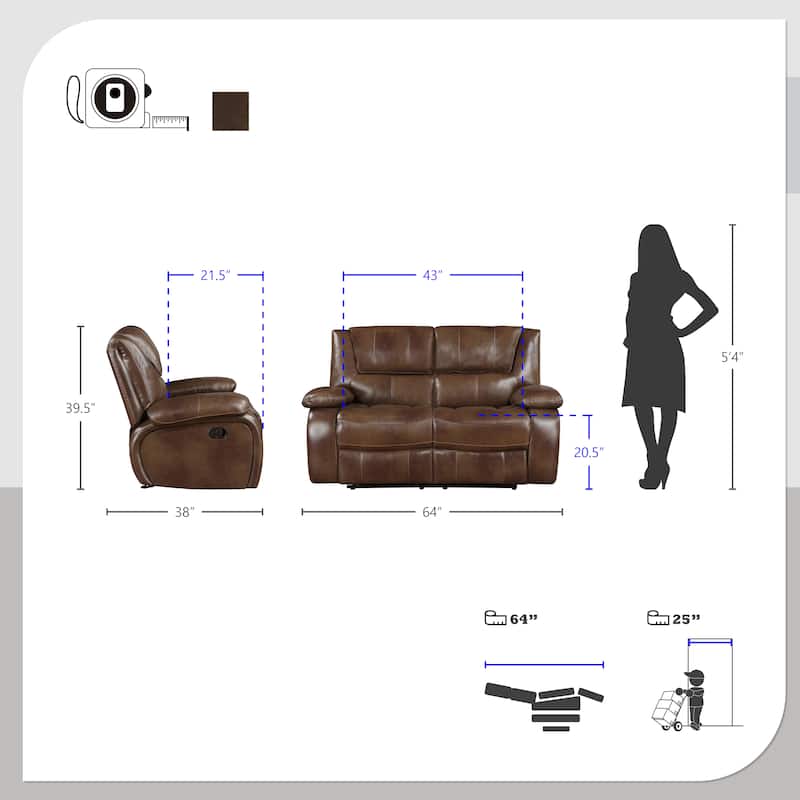 Baron Leather Match Double Reclining Loveseat