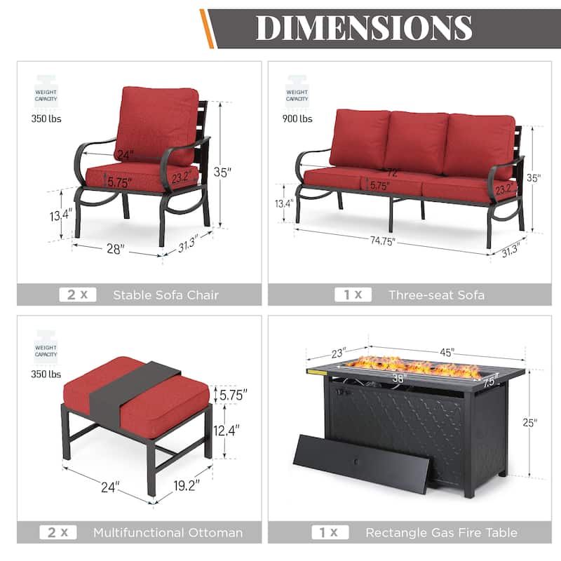 MAISON ARTS Patio Furniture Set 4/6-Piece Outdoor Conversation Set with Gas Fire Pit Table