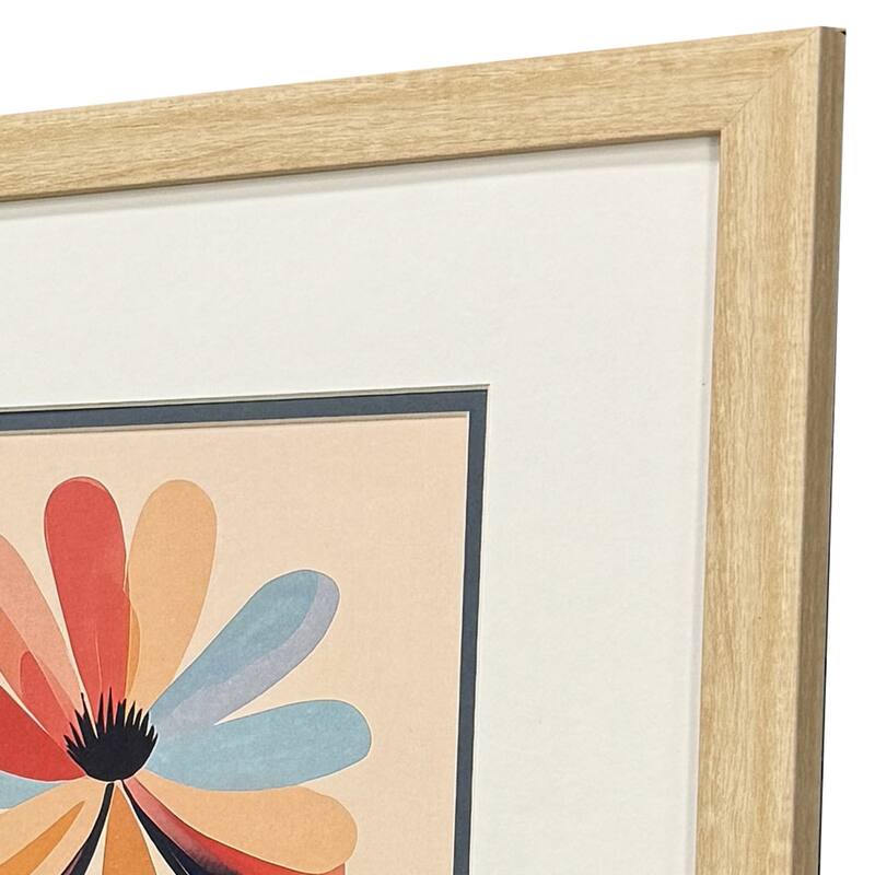 HomeRoots Set Of Two Colorful Flowers Brown Framed Wall Art