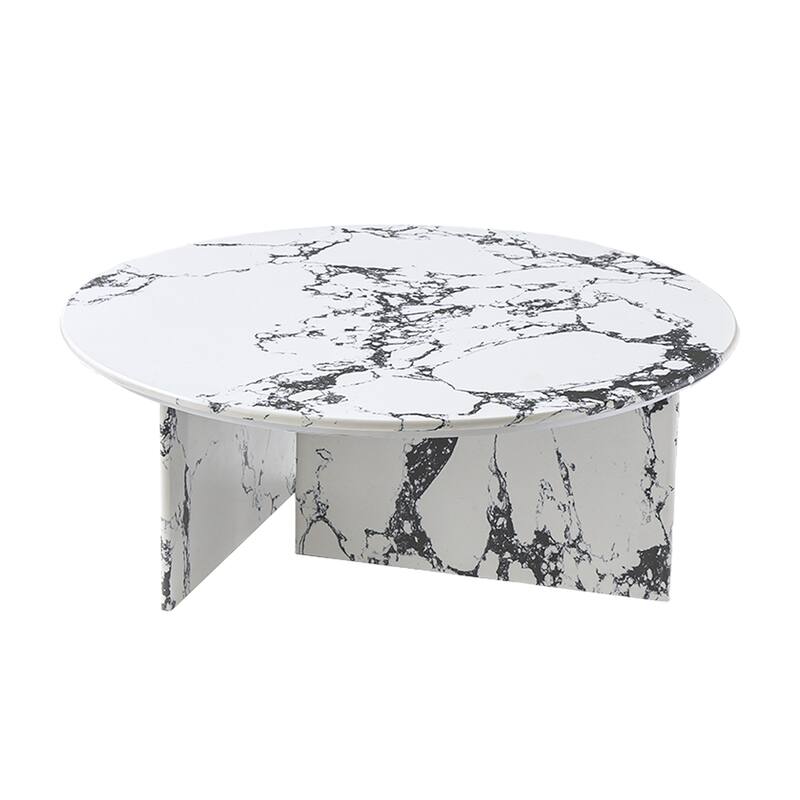 Modern Round Faux Marble Coffee Table, 33.46" Circle Center Table Tea Table for Living Room.