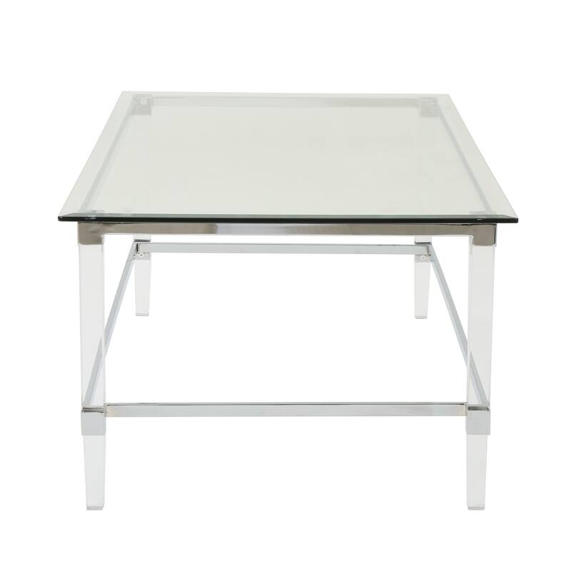 48" Modern Rectangle Glass Coffee Table with Sturdy Frame for Living Room