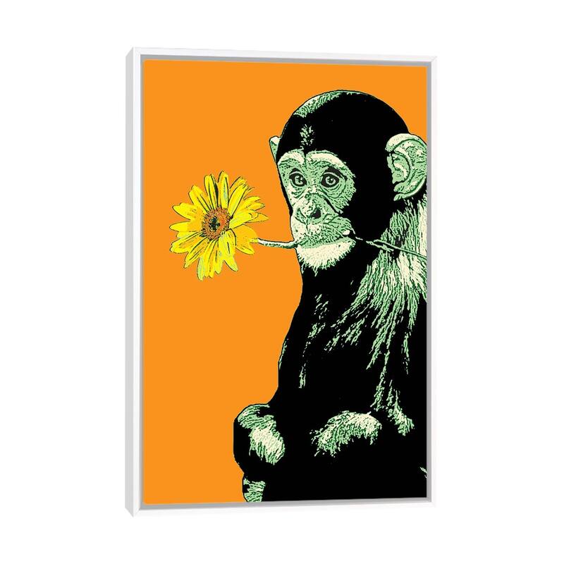 iCanvas "Flower Monkey" by Steez Framed - White - 26x18