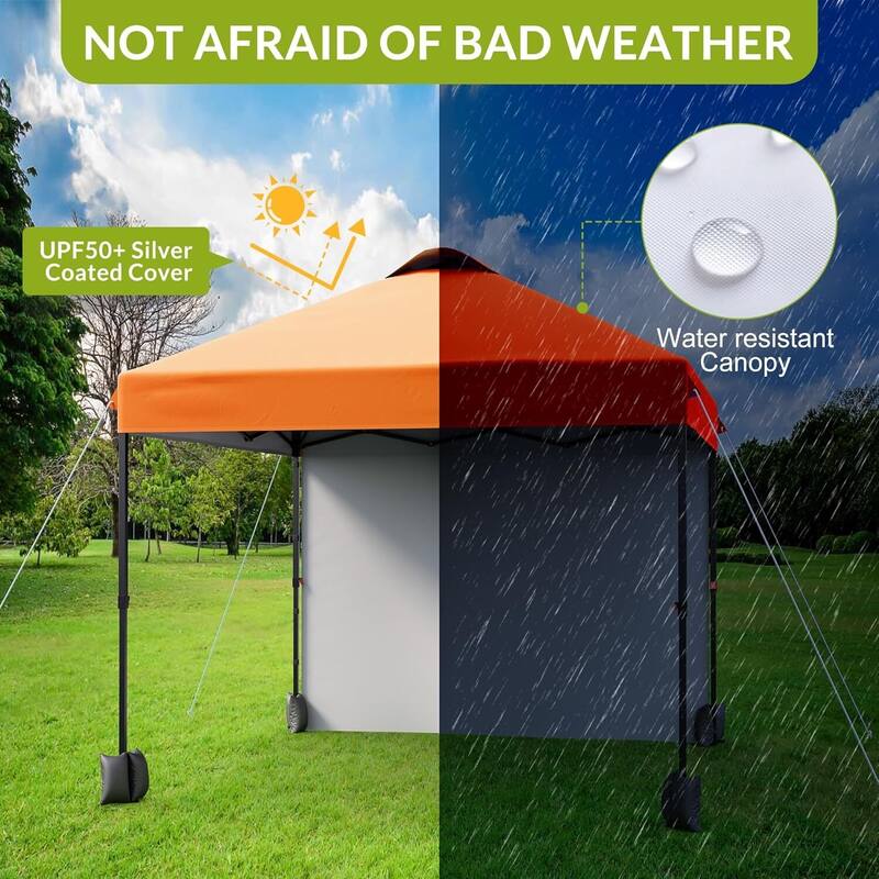 10x10ft Portable Instant Pop Up Canopy Tent with 1 Sidewall for Parties, Camping, Beach - N/A