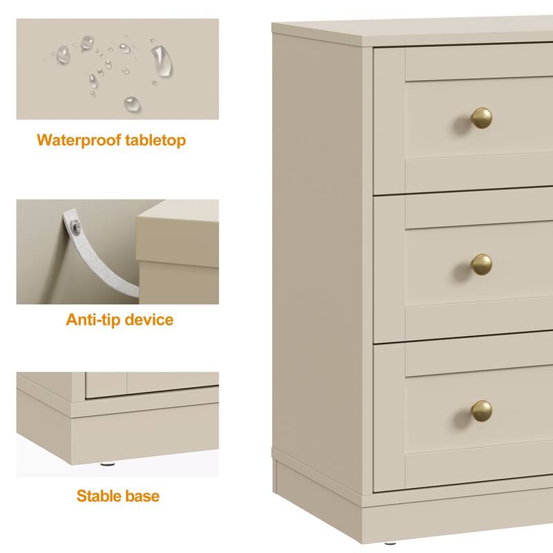 Modern Night Stand Set of 2 with 3 Drawers