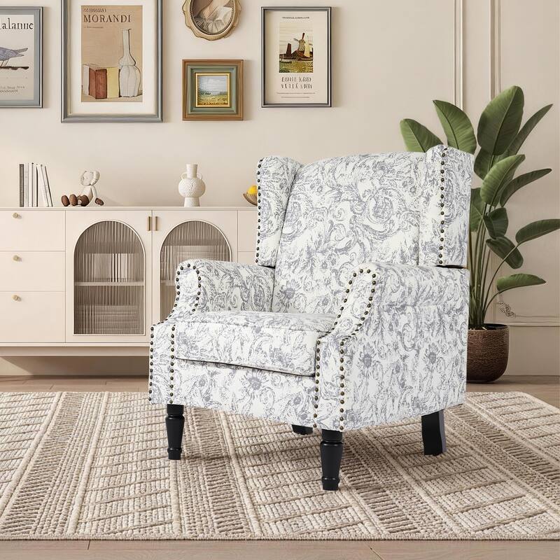 Wingback Accent Chair Nailhead Trim Living Room Reading Chair