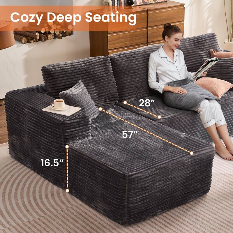 XIZZI Modern Plush Sectional Chaise Couch with Bean Bag Chair
