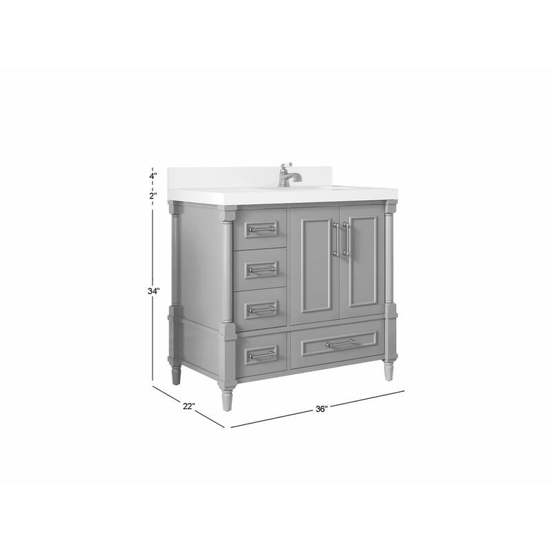 Willow Collections 36 in. W x 22 in. D Aberdeen Right Offset Sink Bathroom Vanity in Pewter Green with Countertop