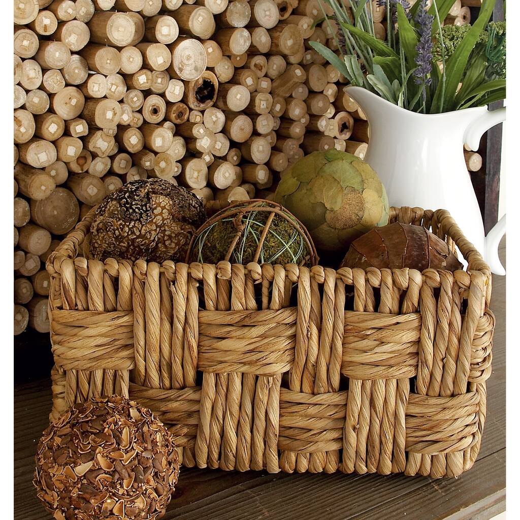 Brown Jute Rope Handmade Woven Rectangular Decorative and Functional Storage Basket with Slit Handles (Set of 2)
