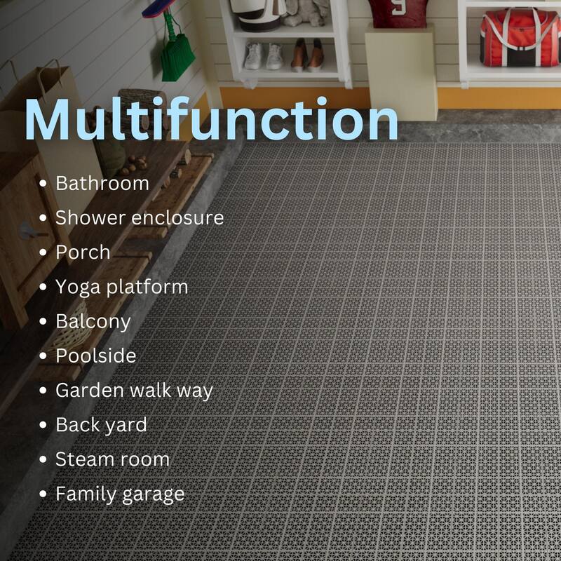 12"x12" Gray Interlocking Deck Tiles - Waterproof, Anti-Slip, All-Weather Outdoor Flooring