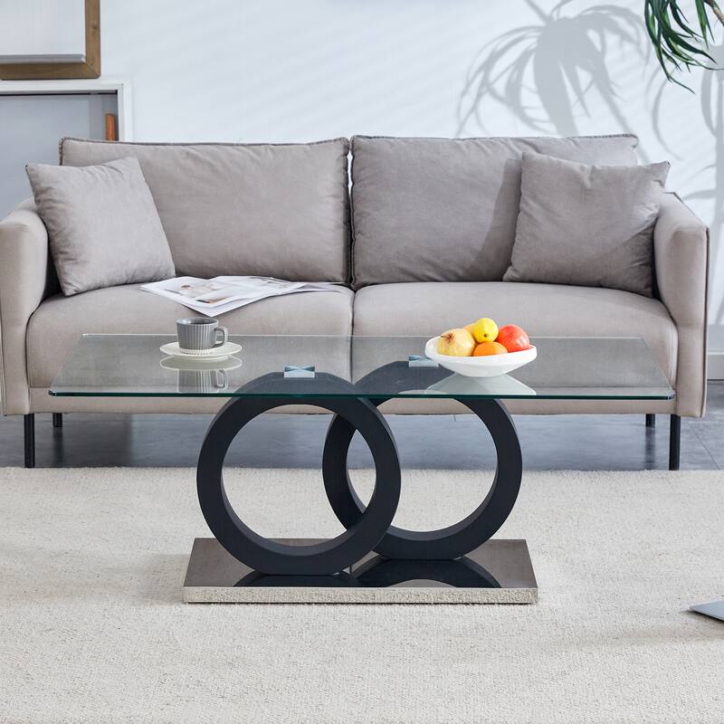 25.59" MDF Coffee Table with Circular Base & Clear Top