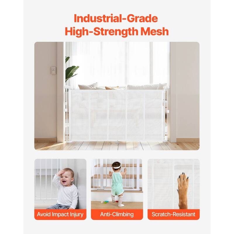 Retractable Baby Gate with Secure Mesh Design and One-Handed Operate Adjustable for Various Spaces