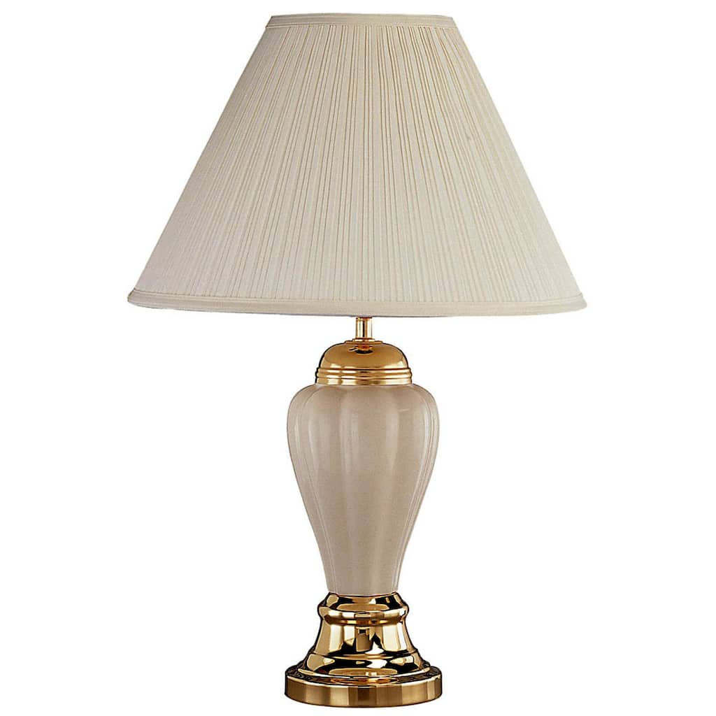HomeRoots 27" Ivory and Gold Ceramic Urn Table Lamp With Off White Empire Shade - 16