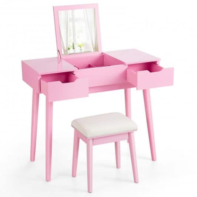 Makeup Vanity Table Set with Flip Top Mirror and 2 Drawers - 35.5" x 16" x 30" (L x W x H)