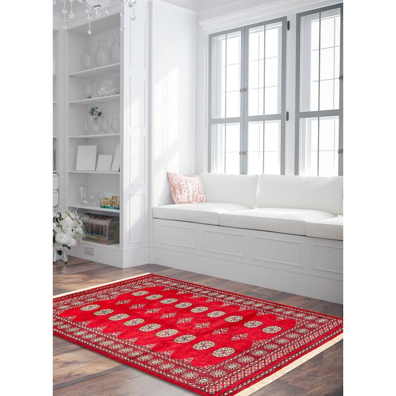 ECARPETGALLERY Hand-knotted Peshawar Bokhara Red Wool Rug - 4'2 x 5'10