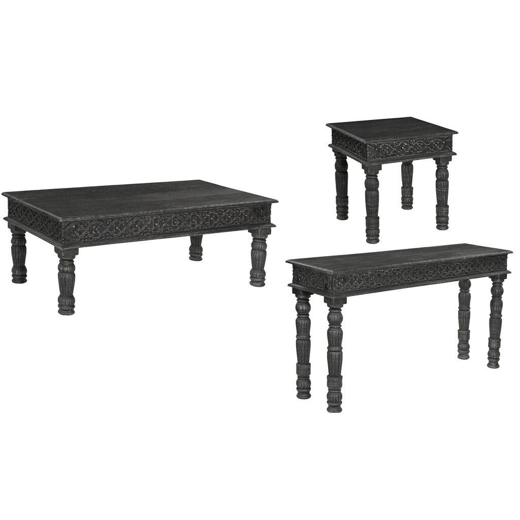Milton Solid Wood 3-Piece Carved Living Room Table Set
