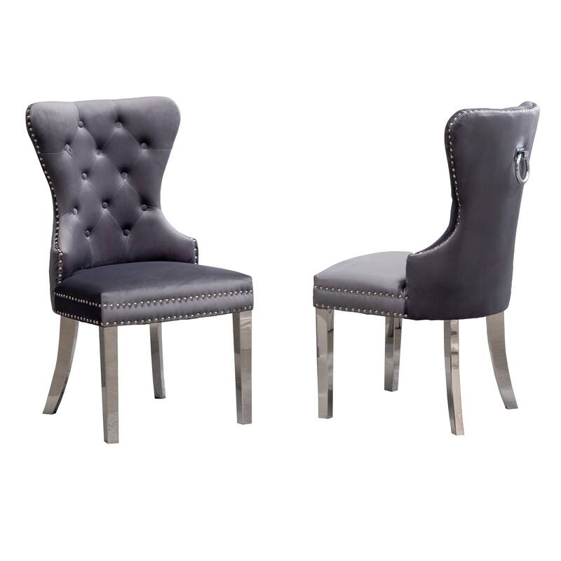 Tufted Velvet Dining Chairs, Nail Head Trim Chairs, Blue Kitchen Side Comfy Chairs, Banquet Club Guest Office Chairs Set of 2