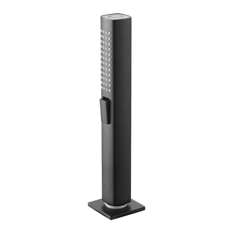 Matte Black 3-Hole Deck Mount Widespread Roman Bathtub Faucet with Waterfall Fill and Handheld Shower - 8.94” x 2.83” x 6.89”