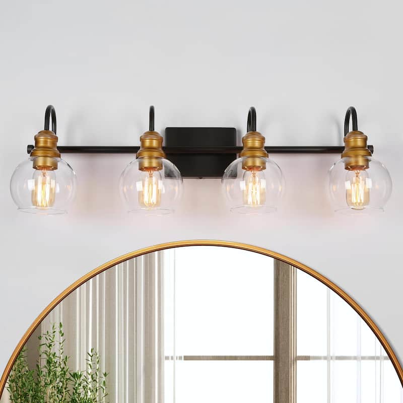 Olia Modern Black Gold 3/4/5-Light Bathroom Vanity Lights Globe Glass Wall Sconces