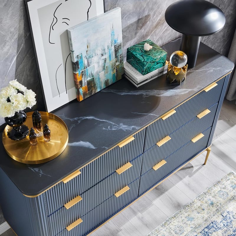Modern Fluted 6 Drawers Dresser for Bedroom, 54" Dresser TV Stand