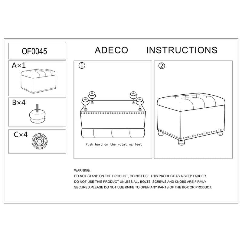 Adeco Classy Rectangle Storage Bench Natural Fabric Footstool Ottoman
