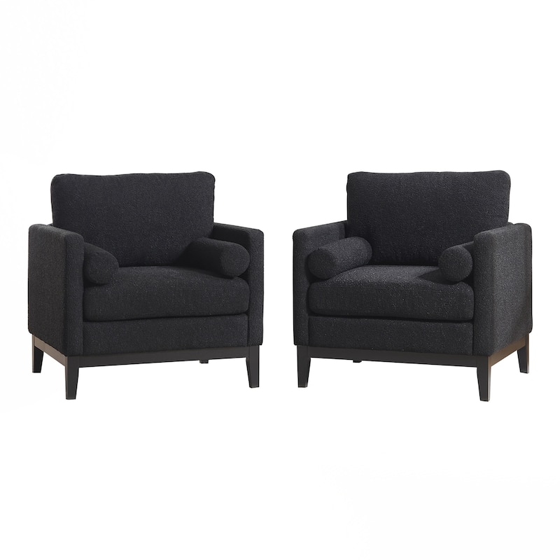 Modern Farmhouse Accent Chair , Wood Base Reading Armchair Single Sofa with Two Bolster Pillows for Living Room