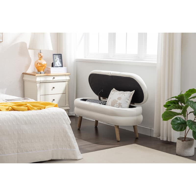 Featured Velvet Upholstered Footrest End of Bed Bench, Storage Stool Indoor Stool Casual Stool with Flipping Lid