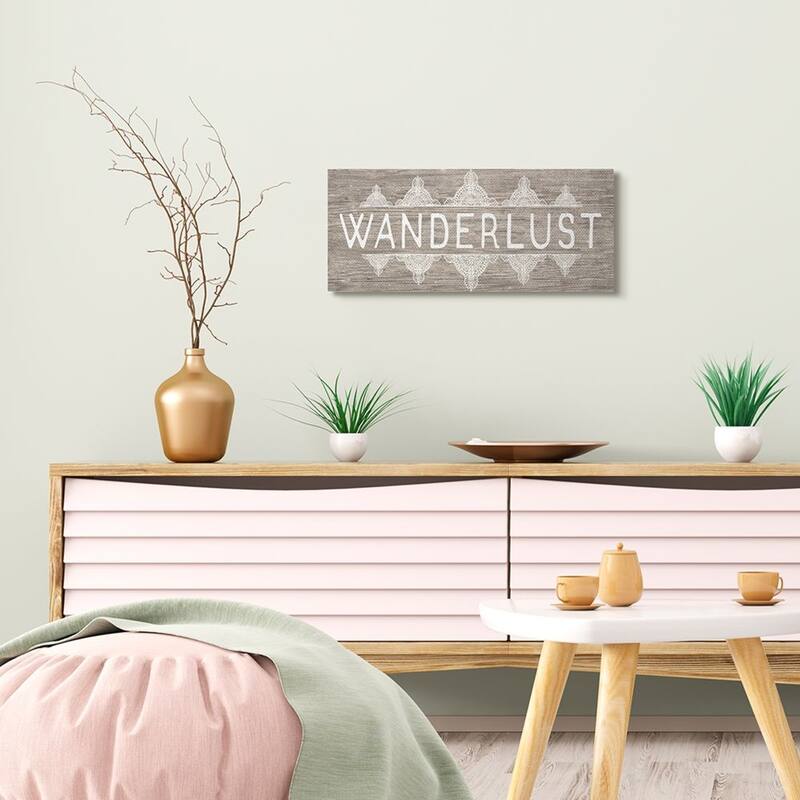 Stupell Rustic Wanderlust Phrase with Paisley Country Pattern Canvas Wall Art