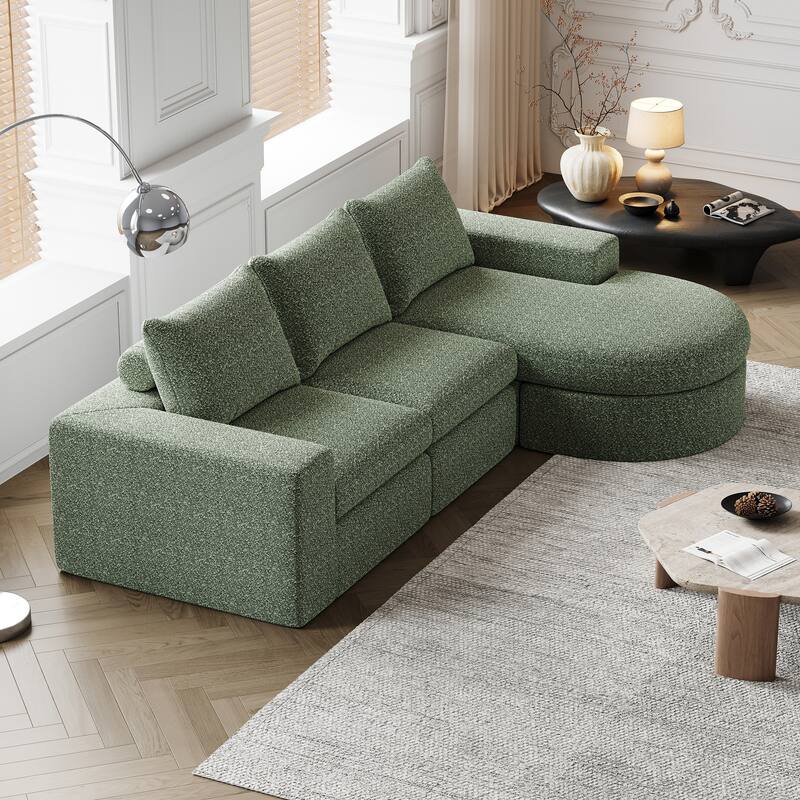 99-Inch Chenille Cloud Curved Sectional Sofa with Chaise, L-Shaped Modern Boneless Couch with Deep Seats,Sectional Sofa