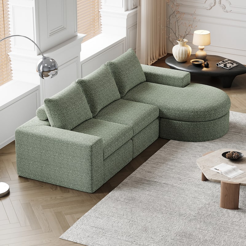 Roomfitters 99" Modern Chenille Cloud Curved Sectional Sofa with Chaise, L-Shaped Couch, for Living Room or Apartment