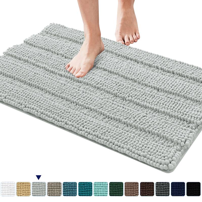 Subrtex Super Soft Absorbent Braided Bathroom Mats Chenille Bath Rugs - 16"x24" - Light Gray