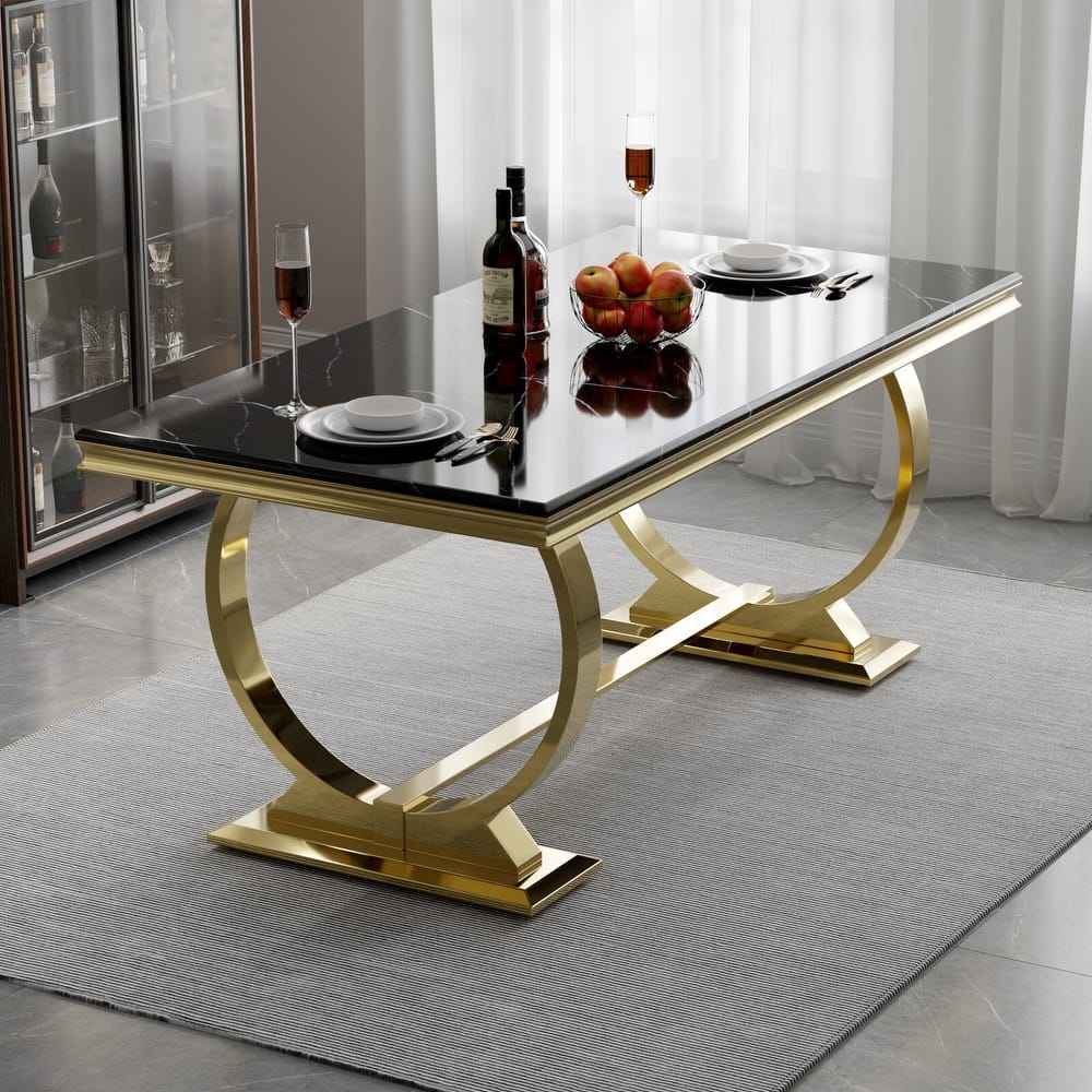 Luxury Dining Table with Polished Metal Circle Base - 72 Inch