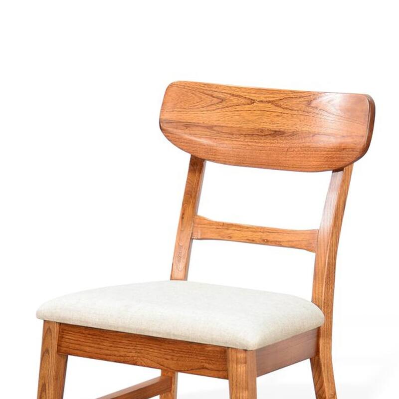 Amy Dining Chair Set of 2, Curved Back, Beige Seat, Light Brown Solid Wood