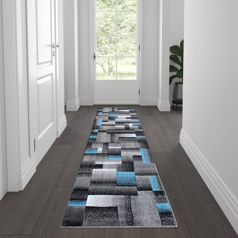 Modern Geometric Style Color Blocked Indoor Area Rug - Blue - 2' x 7'