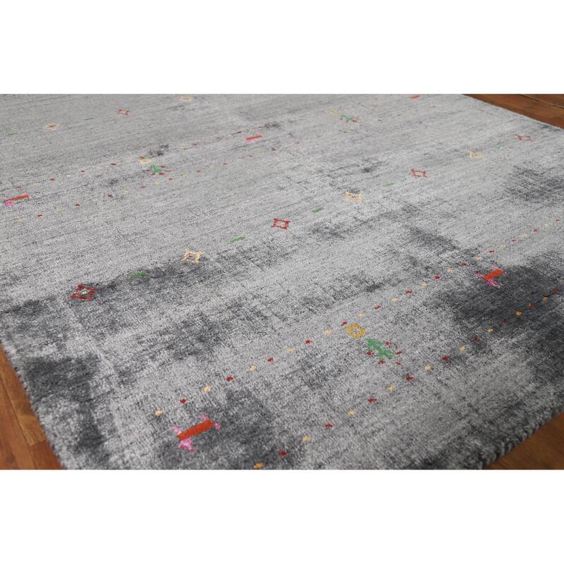 Hand Knotted Oriental 100% Wool Carpet Tribal Animal Pictorial Greys & Charcoal Gabbeh Area Rug - 5' 10'' X 4' 5''