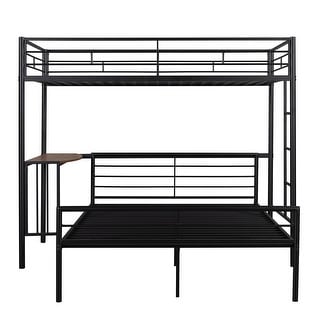 Metallic Black Twin over Full Metal Bunk Bed with Desk, Ladder and Quality Slats for Bedroom, 78.1''L*41.4''W*65''H, 103LBS