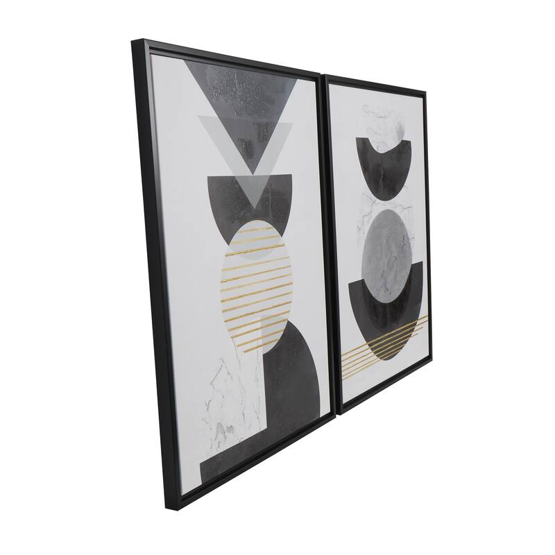 Canvas Abstract Living Room Framed Wall Art with Gold Foil Accents - Set of 2 White - Roche River Decor