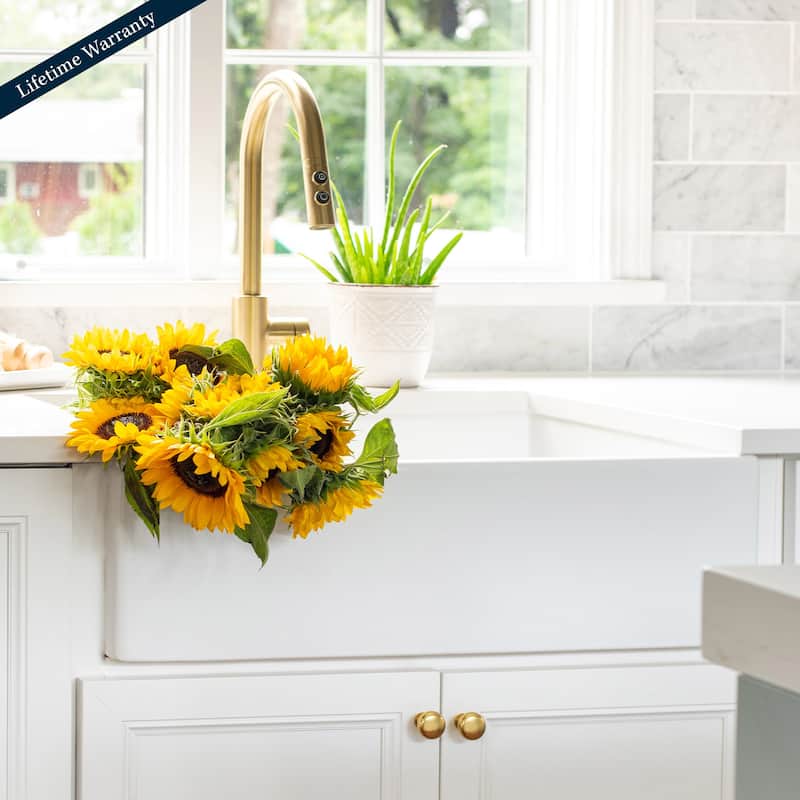 Turner Crisp White Fireclay 30" Single Bowl Farmhouse Apron Front Undermount Kitchen Sink and Drain