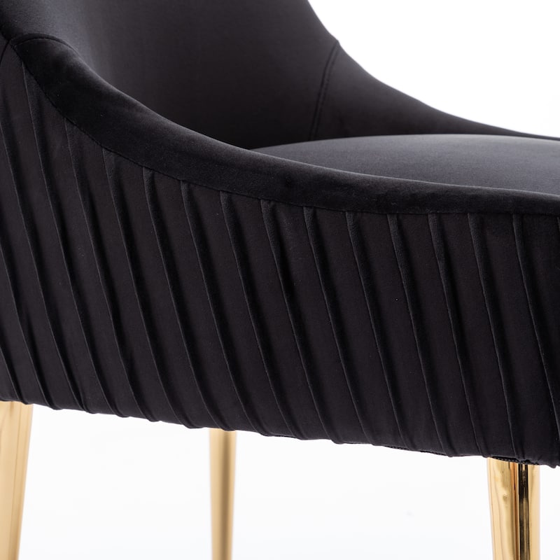 SEYNAR Modern Glam Boucle Pleated Velvet Dining Chair or Vanity Chair Set of 2 with Rear Handle