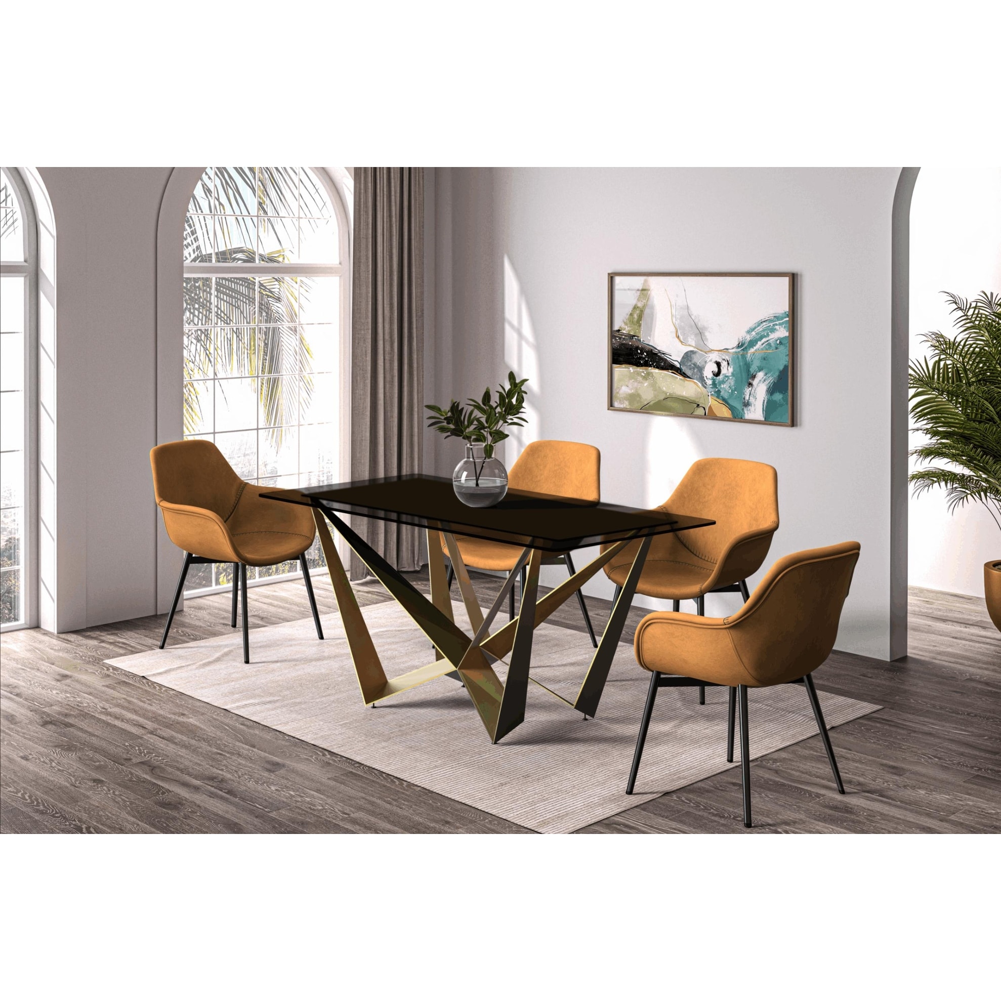 Nuvor Modern Rectangular Dining Table, Sintered Stone or Glass Top Kitchen Table with Steel Pedestal Base - 55", 62", or 71"