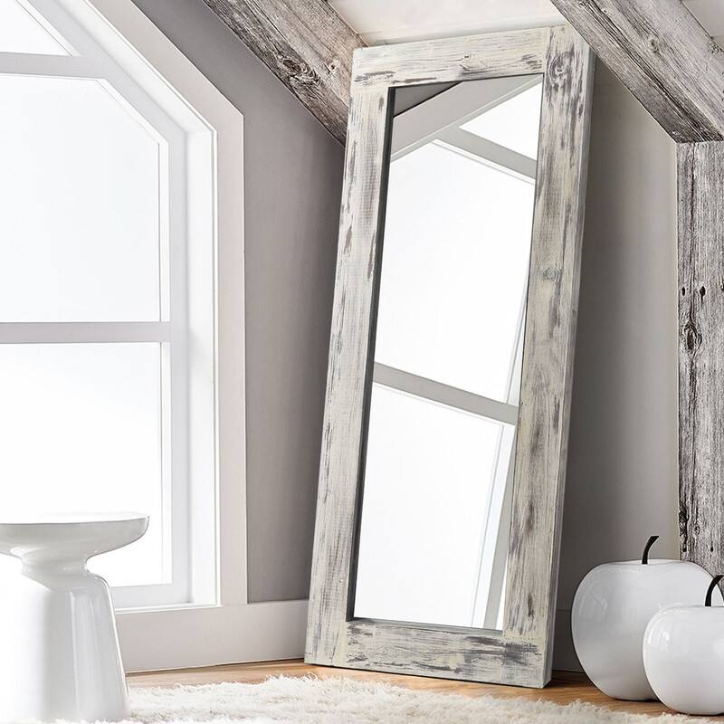 Farmhouse Rectangular Solid Wood Framed Full Length Leaning Mirror - 58"x24" - Weathered White