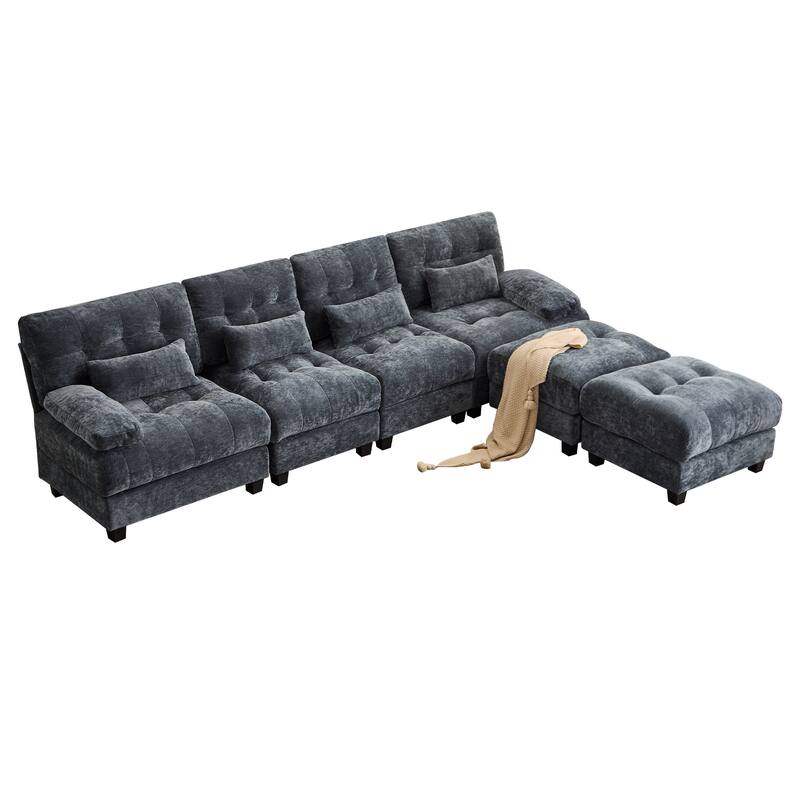 GDFStudio - 4-Seater Adjustable Backrest 119" Chenille Sofa with 2 Ottomans and 4 Throw Pillows