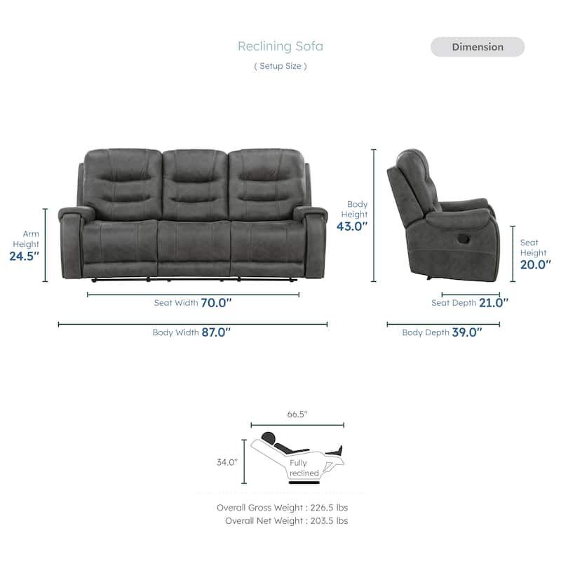 Fremont & Park Gerald 2-Piece Microfiber Manual Reclining Sofa Set - Tab Pull Motion