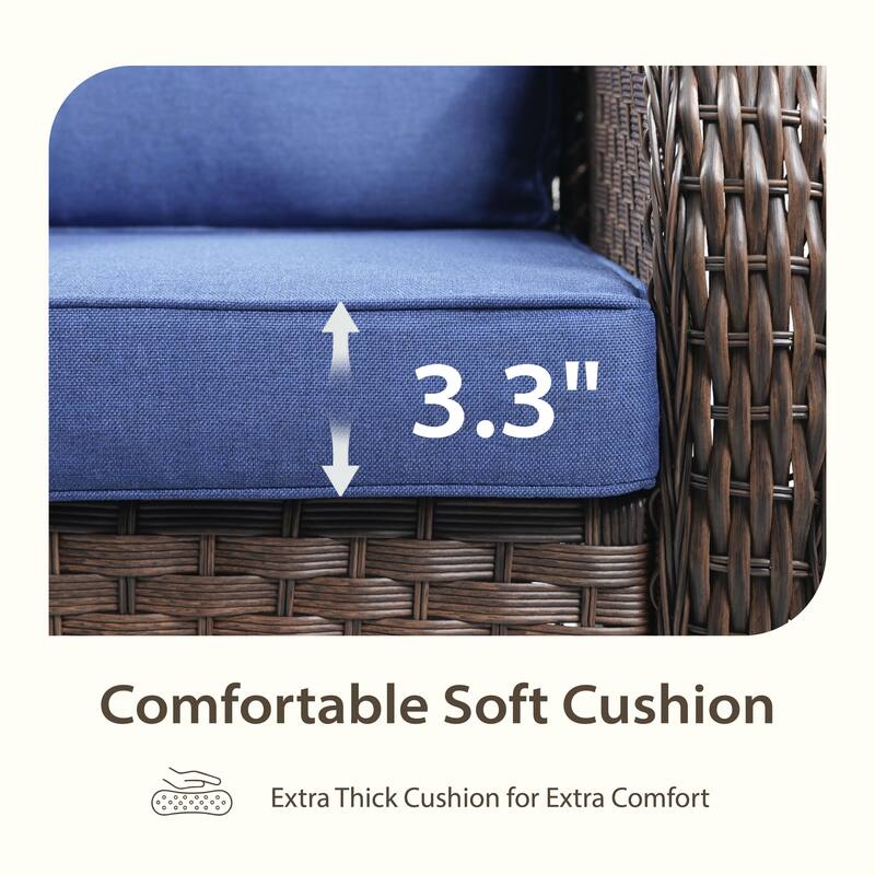 Cavira 5-Piece Outdoor Patio Brown Wicker Conversation Set with Olefin Cushions