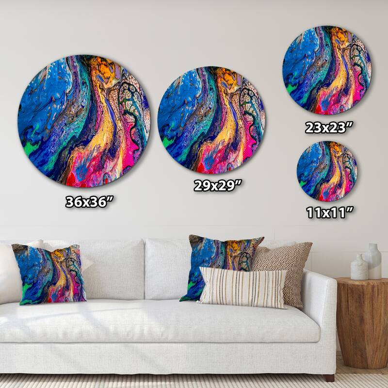 Designart 'Red Blue And Yellow Marble Art Universe' Modern Metal Circle Wall Art