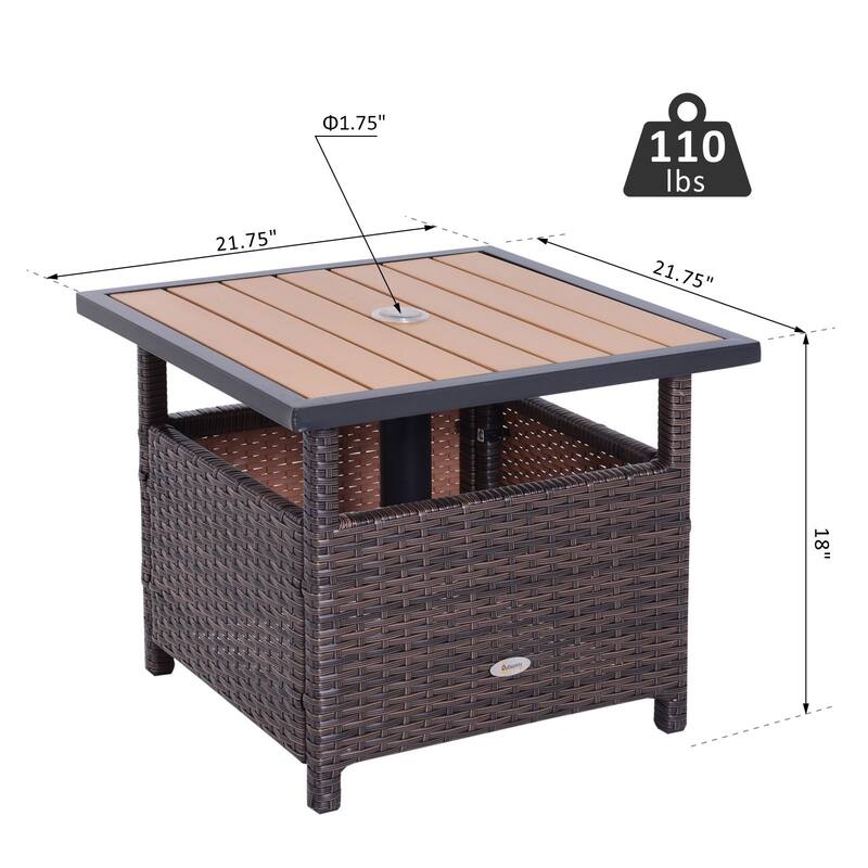 Outsunny Rattan Wicker Outdoor Accent Table with Umbrella Insert