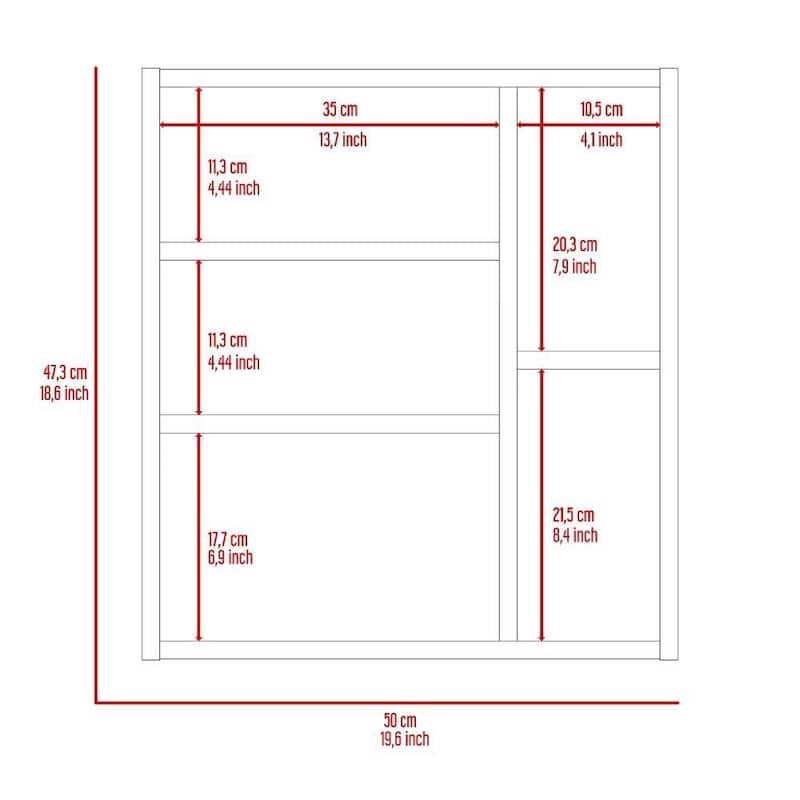 18" High Medicine Cabinet with Mirror, White Single Door Cabinet, Two External Shelves, Three Interior Shelves