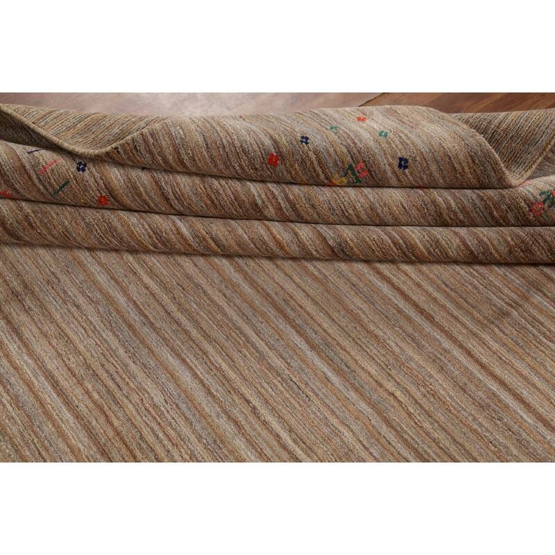 Striped Tribal Gabbeh Indian Area Rug Hand-Knotted Wool Carpet - 8'0"x 9'8"