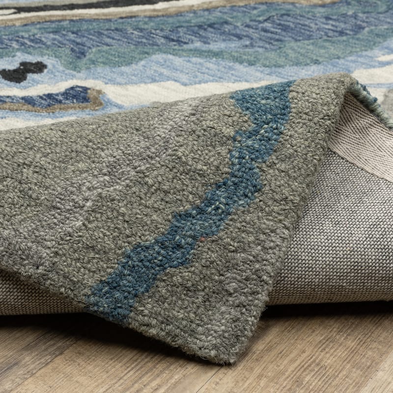 Style Haven Kitt Handmade Wool Abstract Waves Blue/ Teal Area Rug