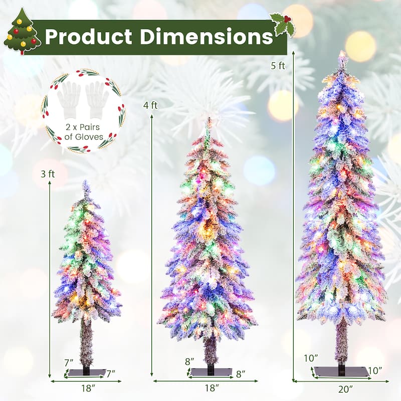 Gymax 3' 4' 5' Artificial Christmas Tree Set of 3 w/ Snow-flocked