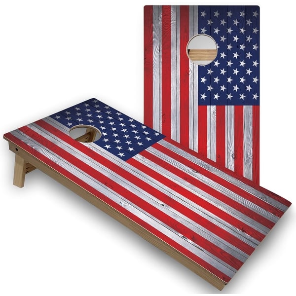 slide 2 of 6, Solid Wood Cornhole Boards - American Flag Design Premium 2x4 (24" x 48") - Include ALL Accessories